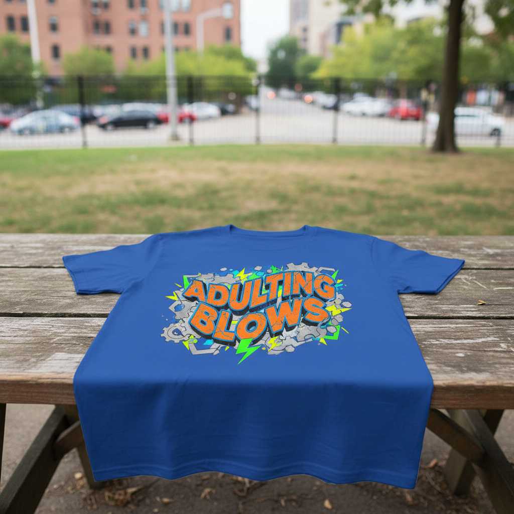 Adulting Blows Graphic T-Shirt Funny Novelty Tee Unisex Gift Idea Clothing