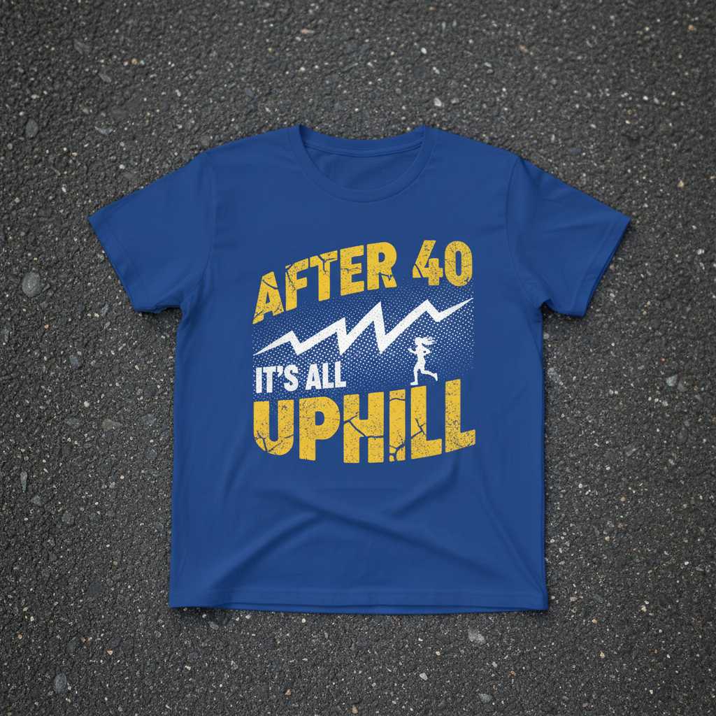After 40 It’s All Uphill Funny Running T-Shirt Retro Graphic Tee Gift for Runner