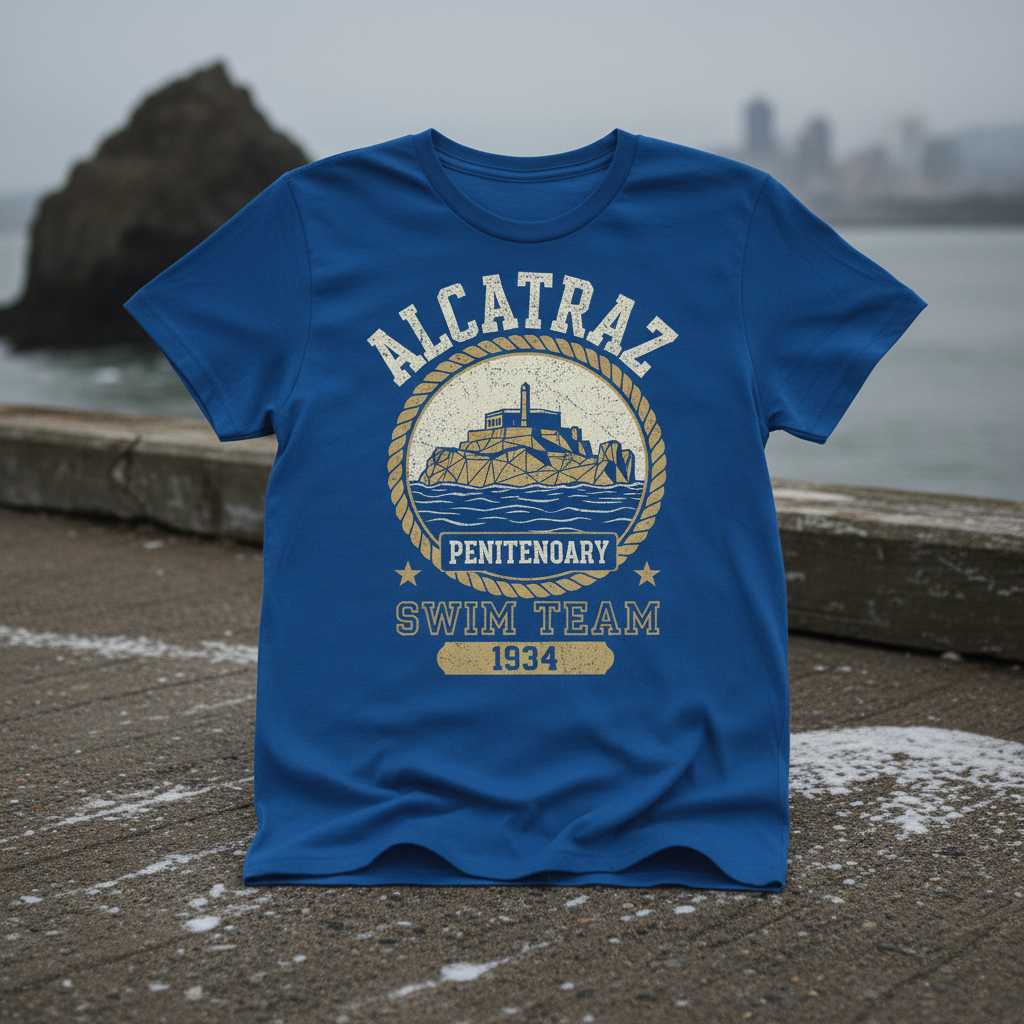 Alcatraz Penitentiary Swim Team 1934 Vintage Graphic T-Shirt Tee Novelty Merch