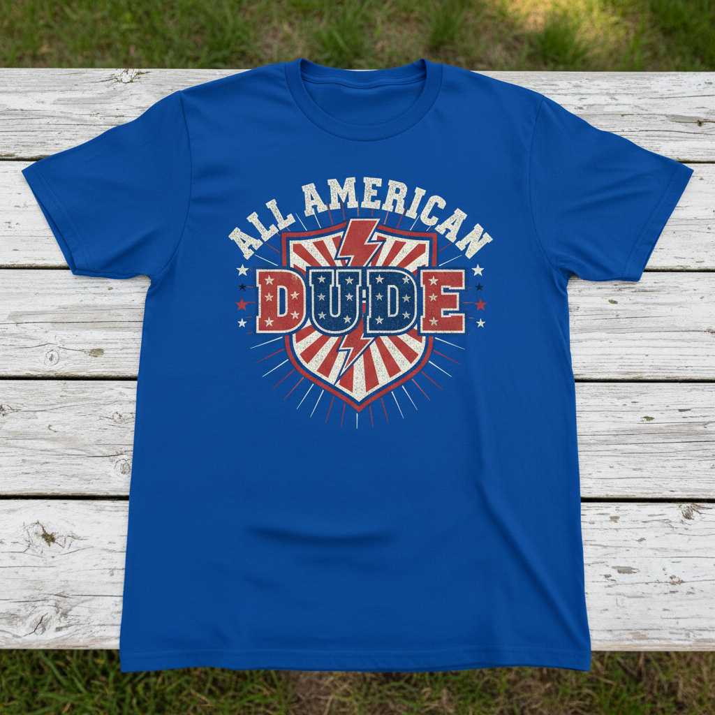 All American Dude Patriotic Retro Graphic T-Shirt Tee 4th of July Novelty Gift