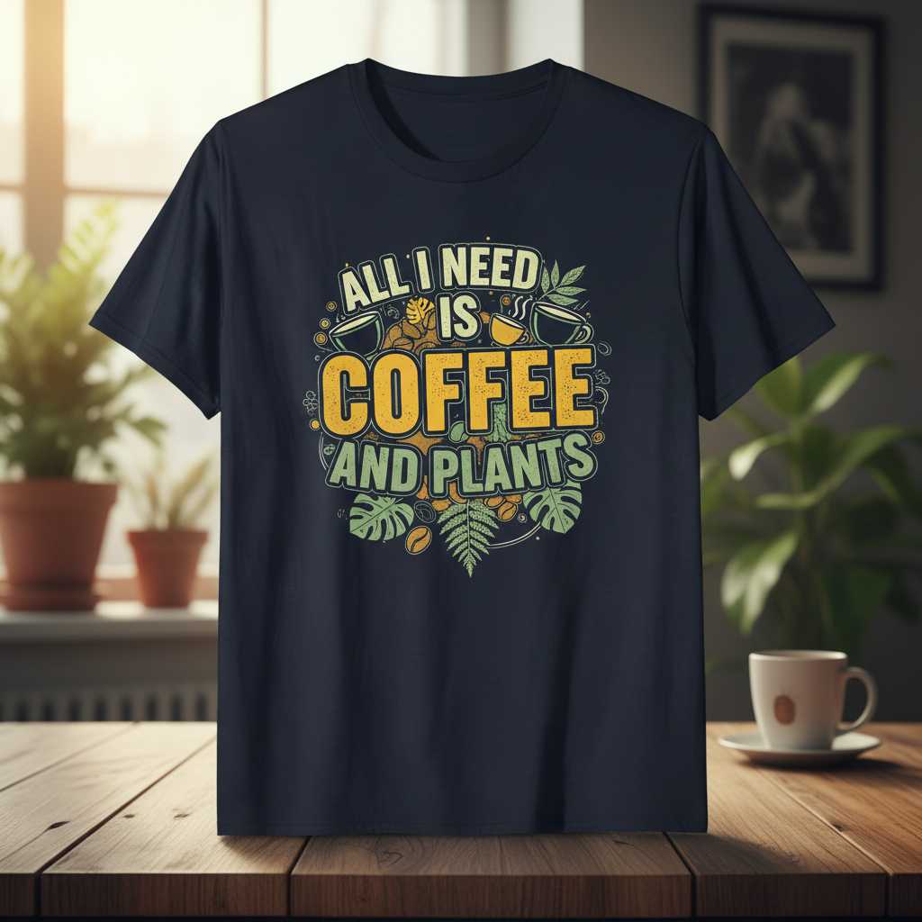 All I Need Is Coffee and Plants Graphic T-Shirt Novelty Tee Gift for Coffee Lovers