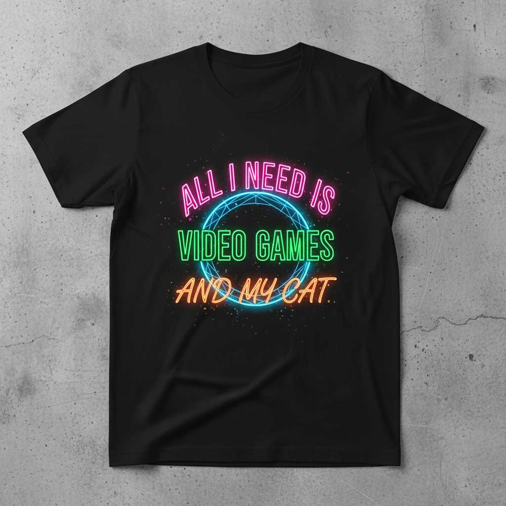 All I Need Is Video Games And My Cat Graphic T-Shirt Tee Gift for Gamer Cat Lovers