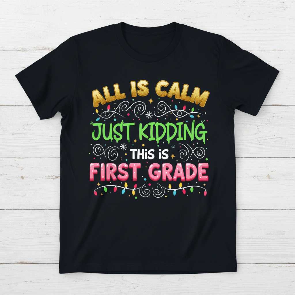 All Is Calm Just Kidding This Is First Grade Funny Graphic T-Shirt Tee Gift