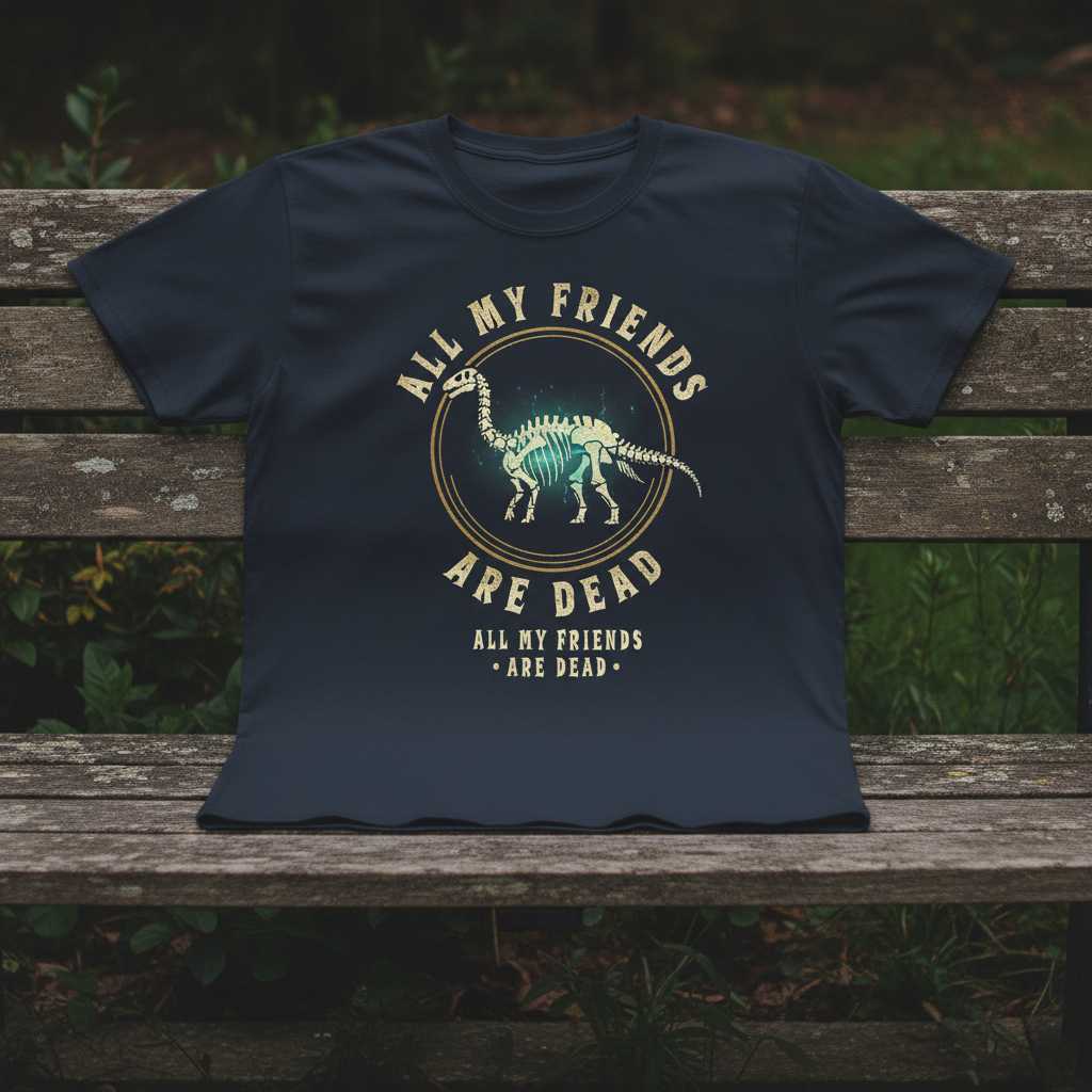 All My Friends Are Dead Dinosaur Graphic T-Shirt Tee Novelty Gift for Fans