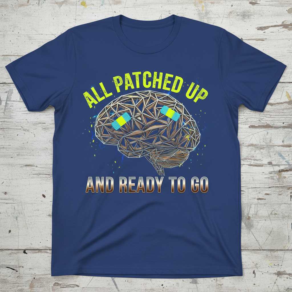 All Patched Up And Ready To Go Graphic T-Shirt Tee Brain Surgery Gift Idea