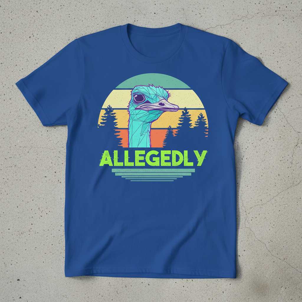Allegedly Ostrich Graphic T-Shirt Retro Sunset Tee Novelty Gift for Bird Lovers