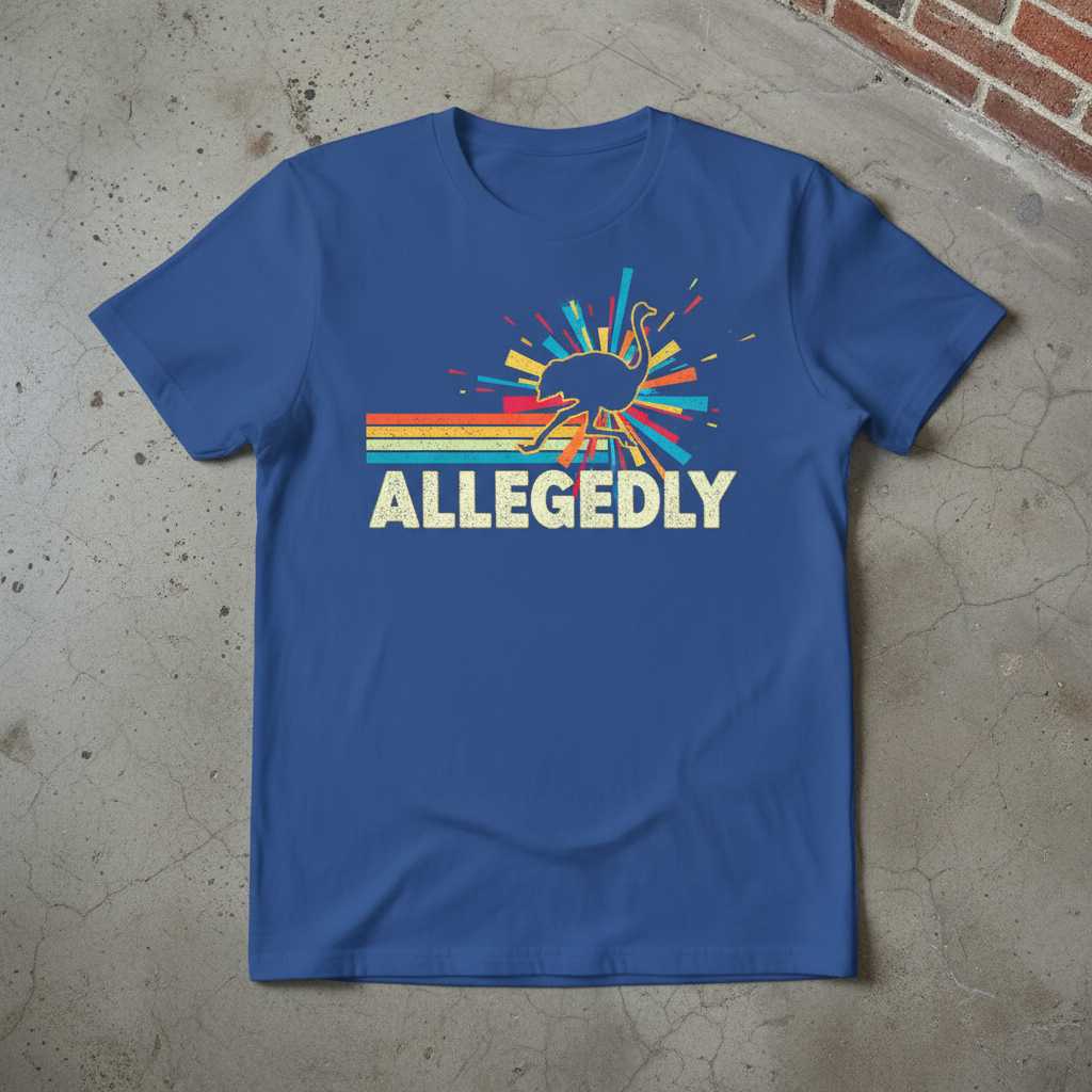 Allegedly Ostrich Retro Graphic T-Shirt Funny Novelty Tee Gift Idea for Fans