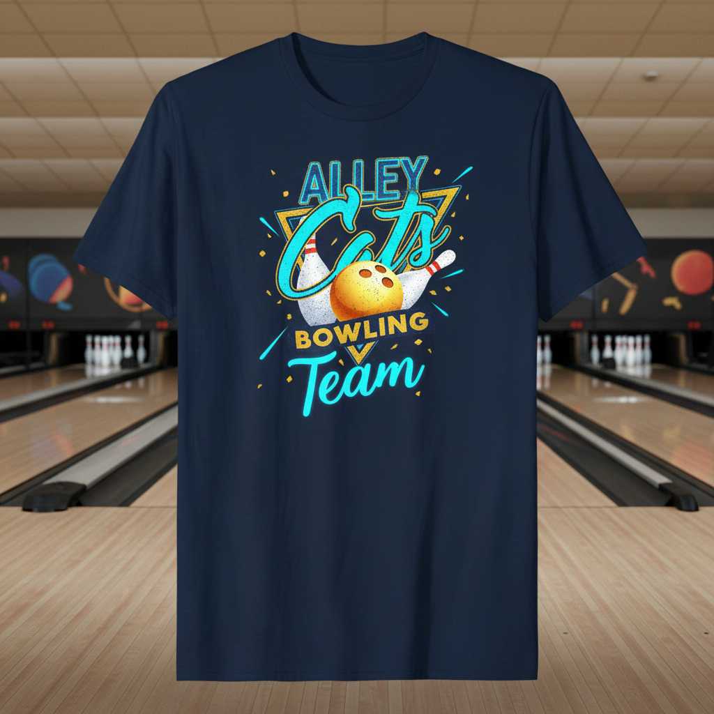 Alley Cats Bowling Team Graphic T-Shirt Retro Tee Novelty Unisex Gift for Fans