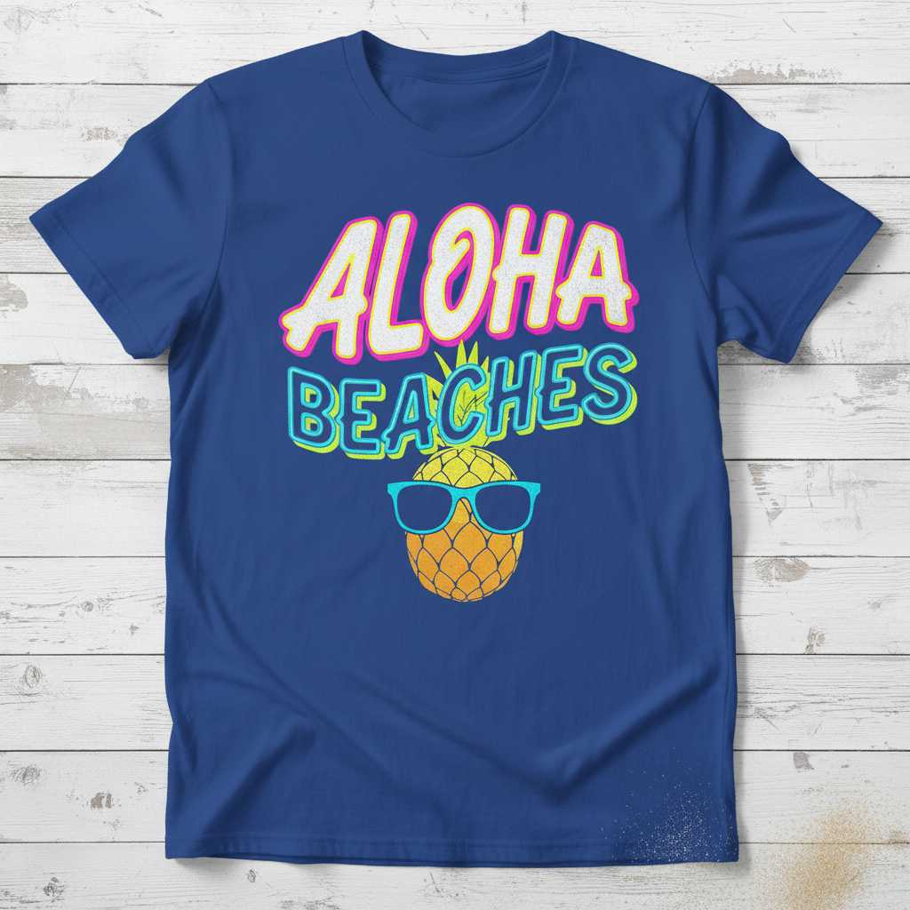 Aloha Beaches Funny Pineapple Graphic T-Shirt Tropical Beach Vacation Tee Gift