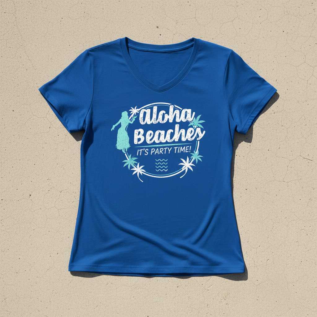 Aloha Beaches It’s Party Time T-Shirt Graphic Tee Summer Beach Party Novelty Outfit