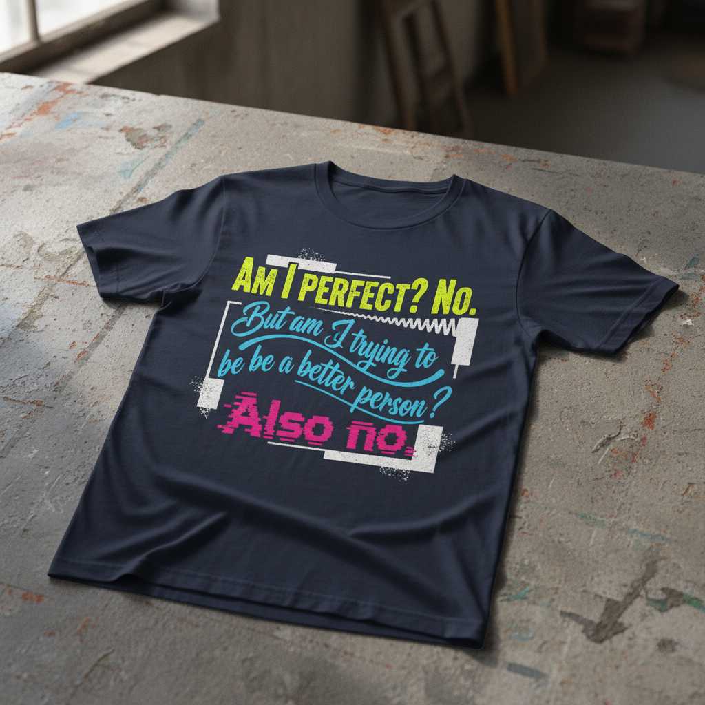 Am I Perfect No But Trying To Be Better Person Also No Funny Graphic T-Shirt Tee