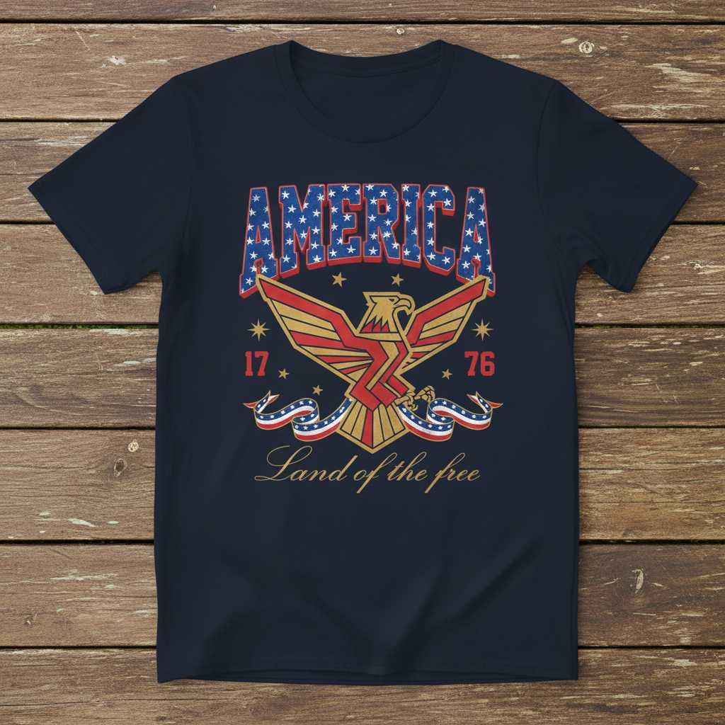 America Land of the Free Vintage Eagle Graphic T-Shirt Patriotic Tee Gift Outfit