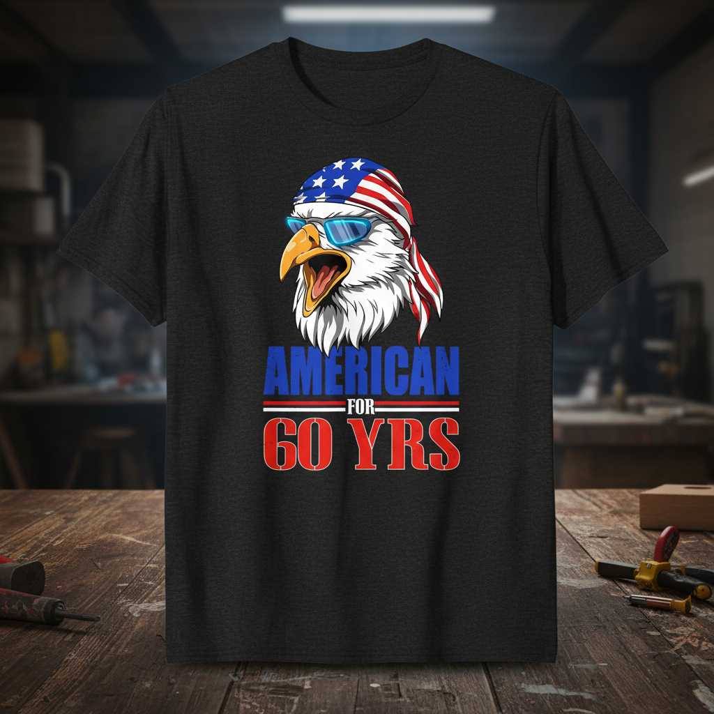 American For 60 Yrs Patriotic Eagle Graphic T-Shirt Tee Birthday Gift Idea