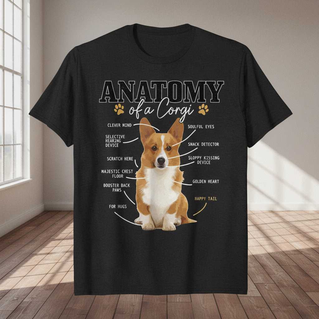 Anatomy of a Corgi Graphic T-Shirt Cute Dog Lover Tee Novelty Unisex Gift Idea