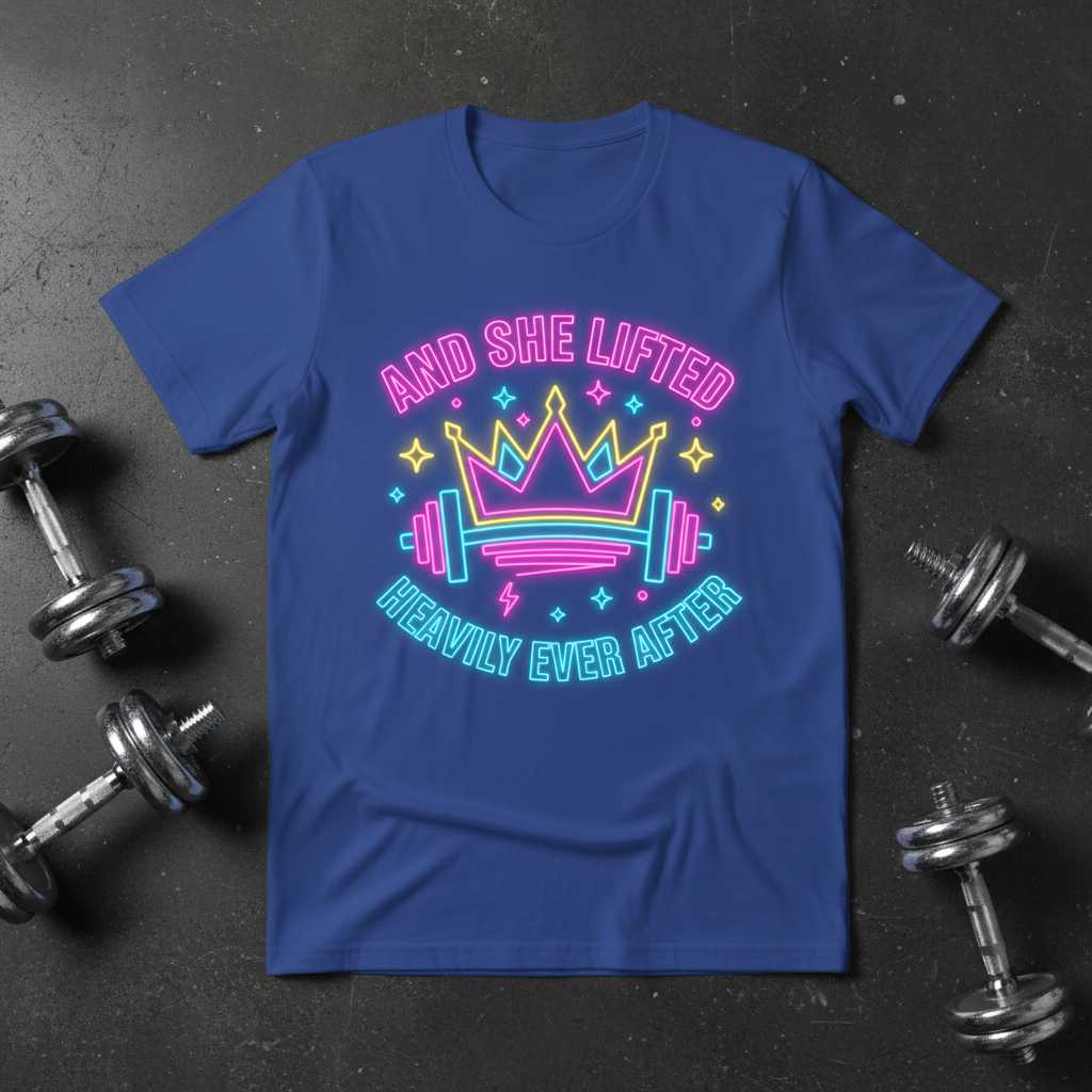 And She Lifted Heavily Ever After Graphic T-Shirt Tee Novelty Gym Workout Top Gift