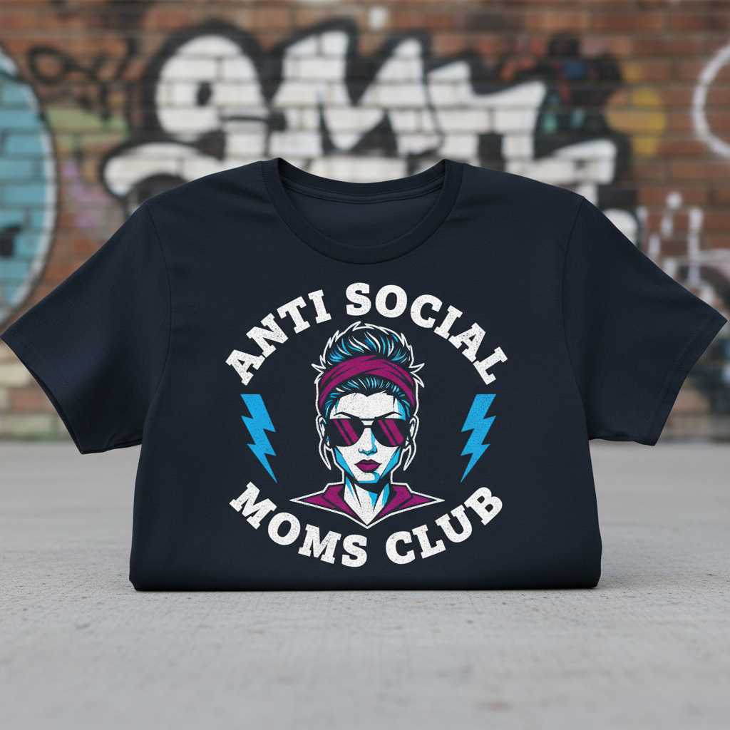 Anti Social Moms Club Graphic T-Shirt Funny Novelty Tee Gift Idea for Mama Fans