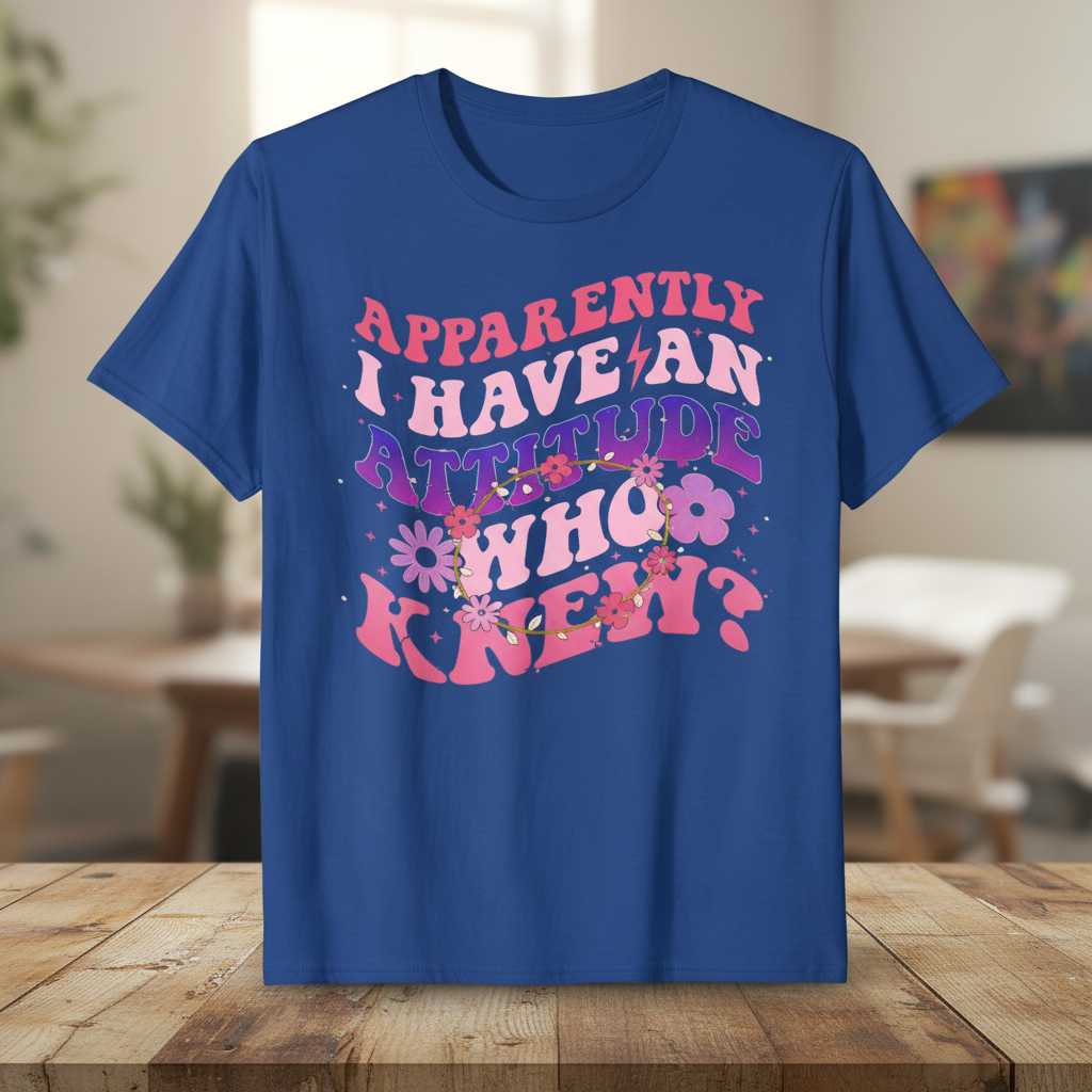 Apparently I Have An Attitude Who Knew Graphic T-Shirt Retro Tee Novelty Gift