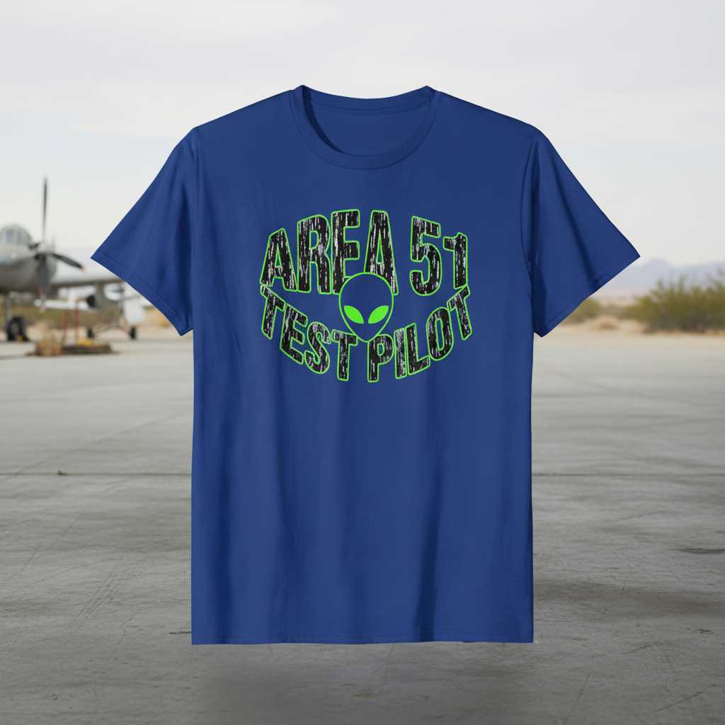 Area 51 Test Pilot Graphic T-Shirt UFO Alien Novelty Tee Gift for Enthusiasts