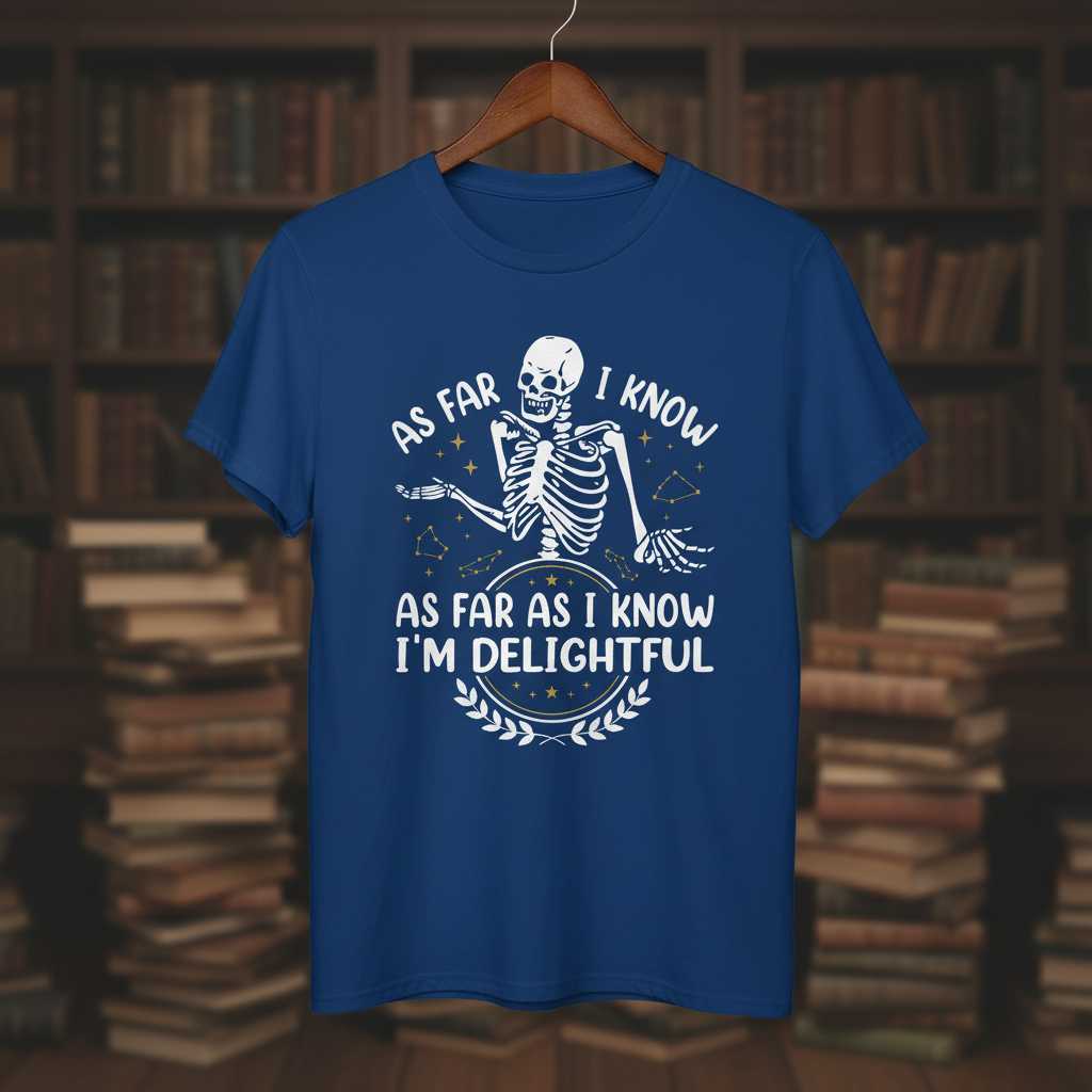 As Far As I Know Im Delightful Skeleton Graphic T-Shirt Tee Novelty Gift
