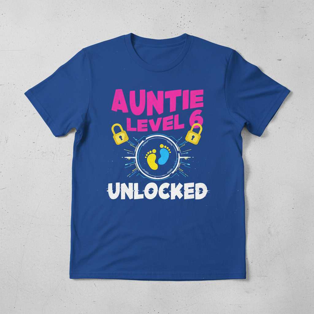 Auntie Level 6 Unlocked Graphic T-Shirt Tee Novelty Gift Idea for Gamer Fans