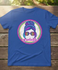 #AuntieLife Rainbow Leopard Messy Bun Graphic T-Shirt Novelty Tee Gift Idea