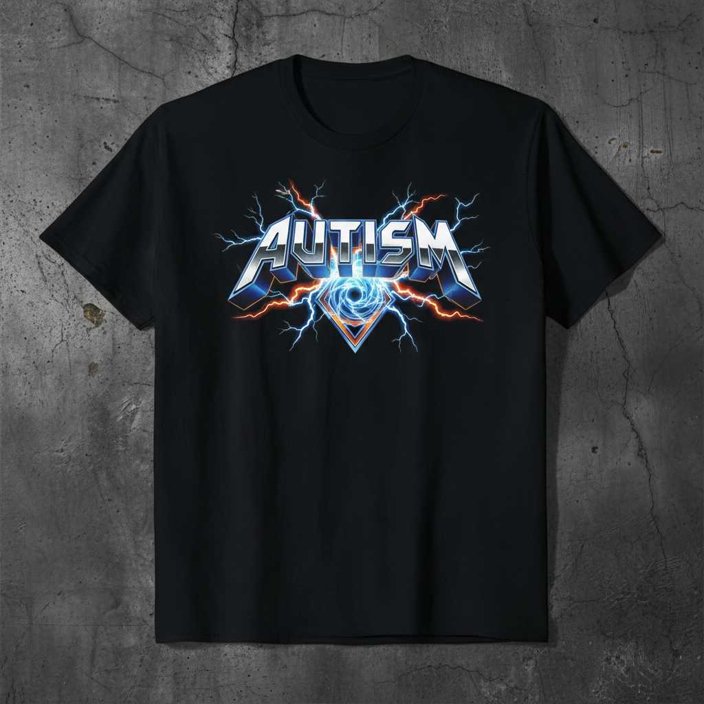 Autism Lightning Graphic T-Shirt Retro Metal Style Tee Novelty Gift for Fans