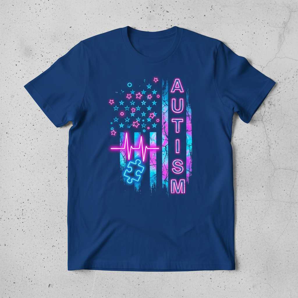 Autism Neon Graphic T-Shirt Retro Puzzle Piece Tee Unisex Awareness Gift