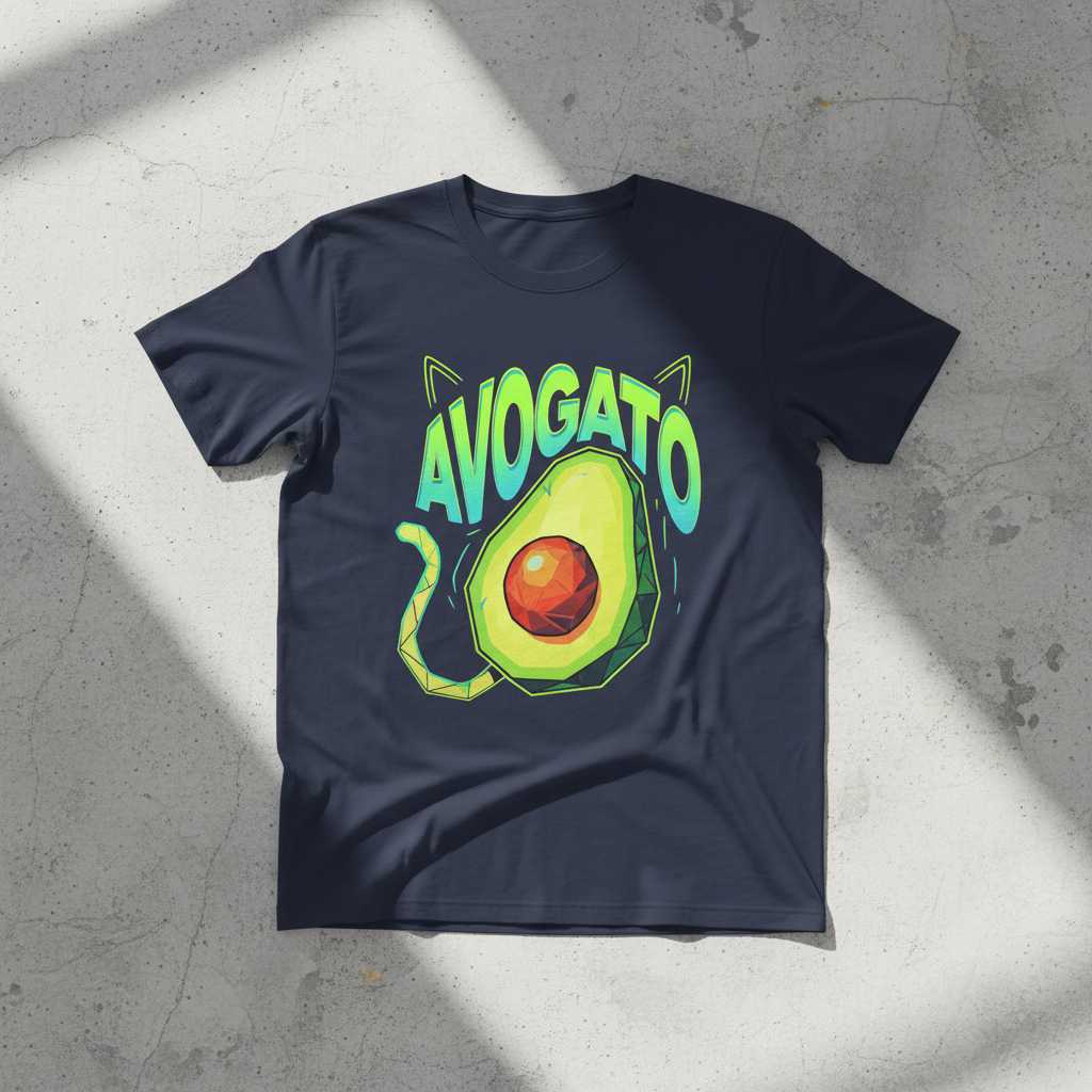 Avogato Cute Cat Avocado Graphic T-Shirt Novelty Tee Gift Idea for Vegan Lover