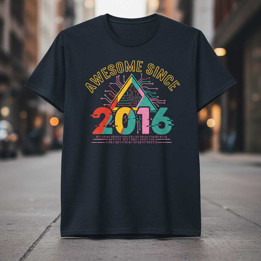 Awesome Since 2016 Graphic T-Shirt Retro Birthday Tee Novelty Gift Outfit