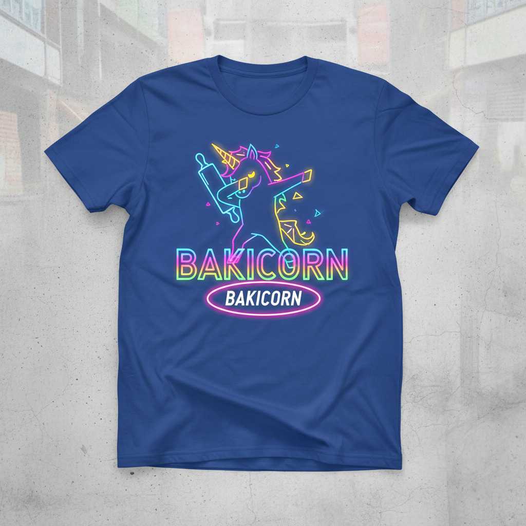 BAKICORN Graphic Unicorn Baking Neon T-Shirt Tee Novelty Gift for Enthusiasts