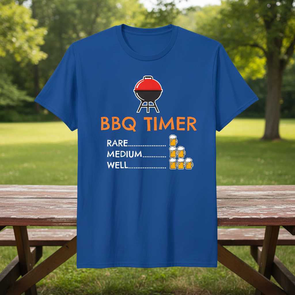 BBQ Timer Graphic T-Shirt Novelty Beer and Barbecue Tee Gift for Grill Enthusiasts