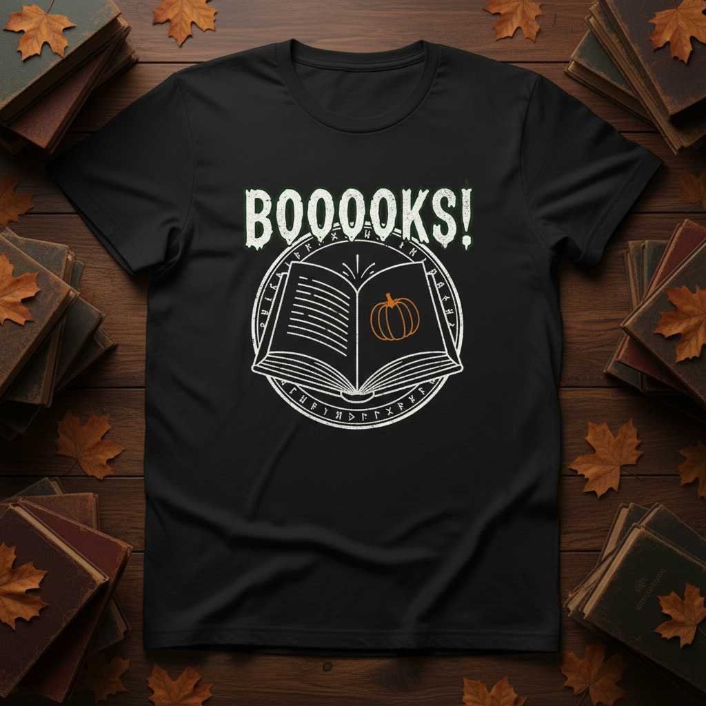 BOOOOKS! Halloween Teacher Graphic T-Shirt Novelty Tee Gift Idea for Book Lovers