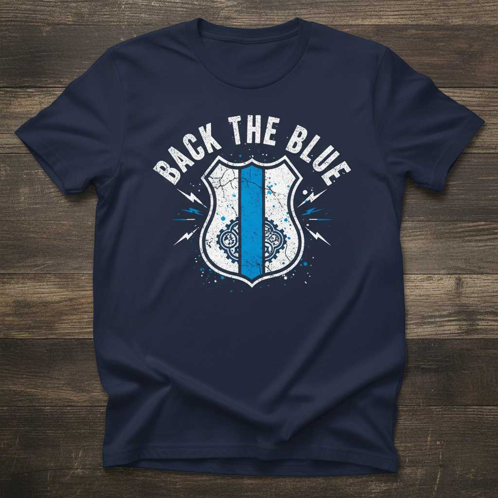 Back The Blue Distressed Police Badge Graphic T-Shirt Tee Novelty Gift for Fans