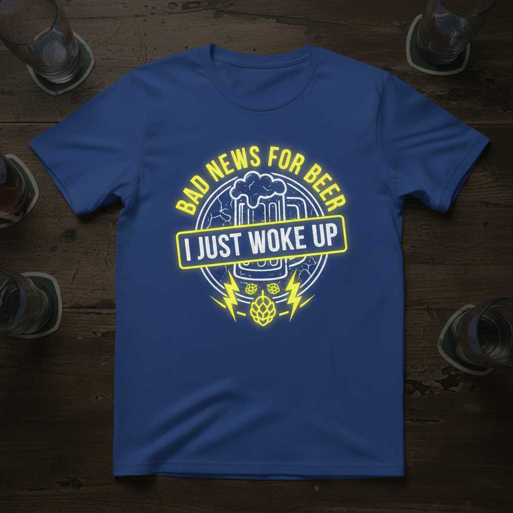 Bad News For Beer I Just Woke Up Funny Graphic T-Shirt Tee Novelty Gift