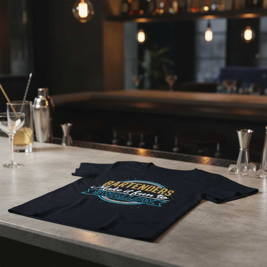 Bartenders Make It Fun To Swallow T-Shirt Tee Graphic Novelty Gift for Bar Lovers