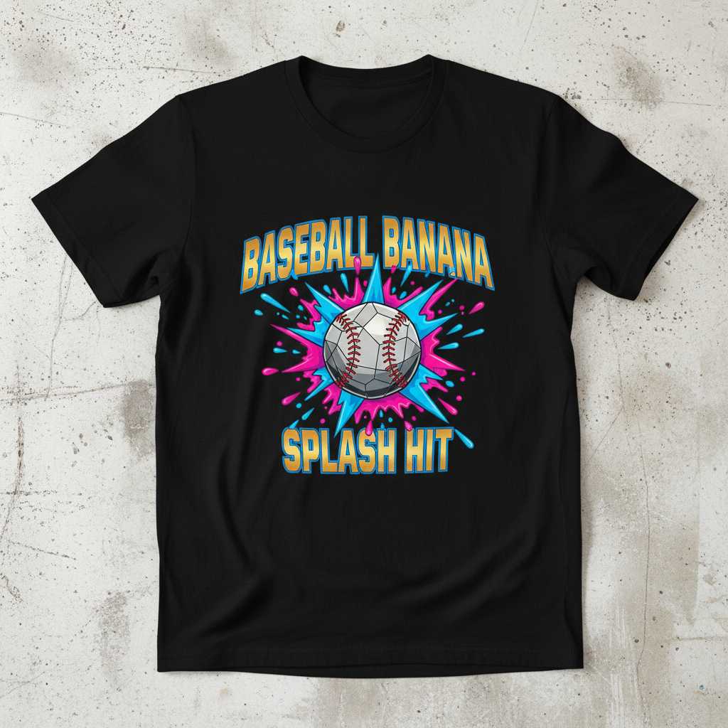 Baseball Banana Splash Hit Graphic T-Shirt Novelty Tee Gift for Baseball Fans