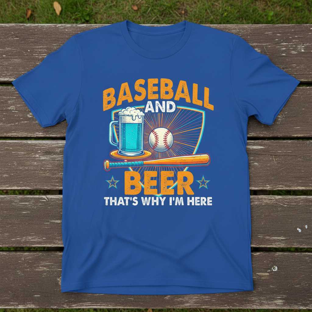 Baseball and Beer Thats Why Im Here Funny Graphic T-Shirt Tee Gift for Fans