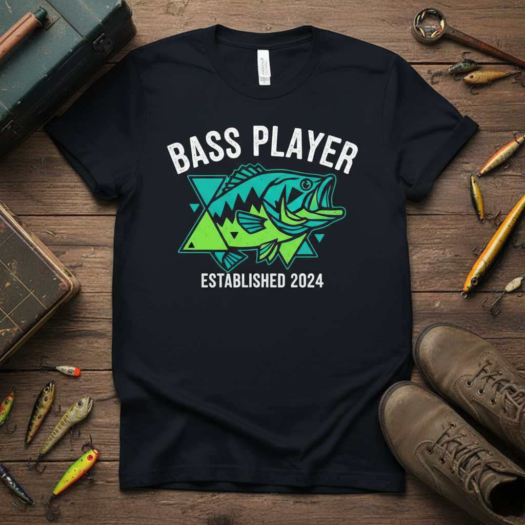 Bass Player Established 2024 Graphic T-Shirt Tee Fishing Lover Novelty Gift