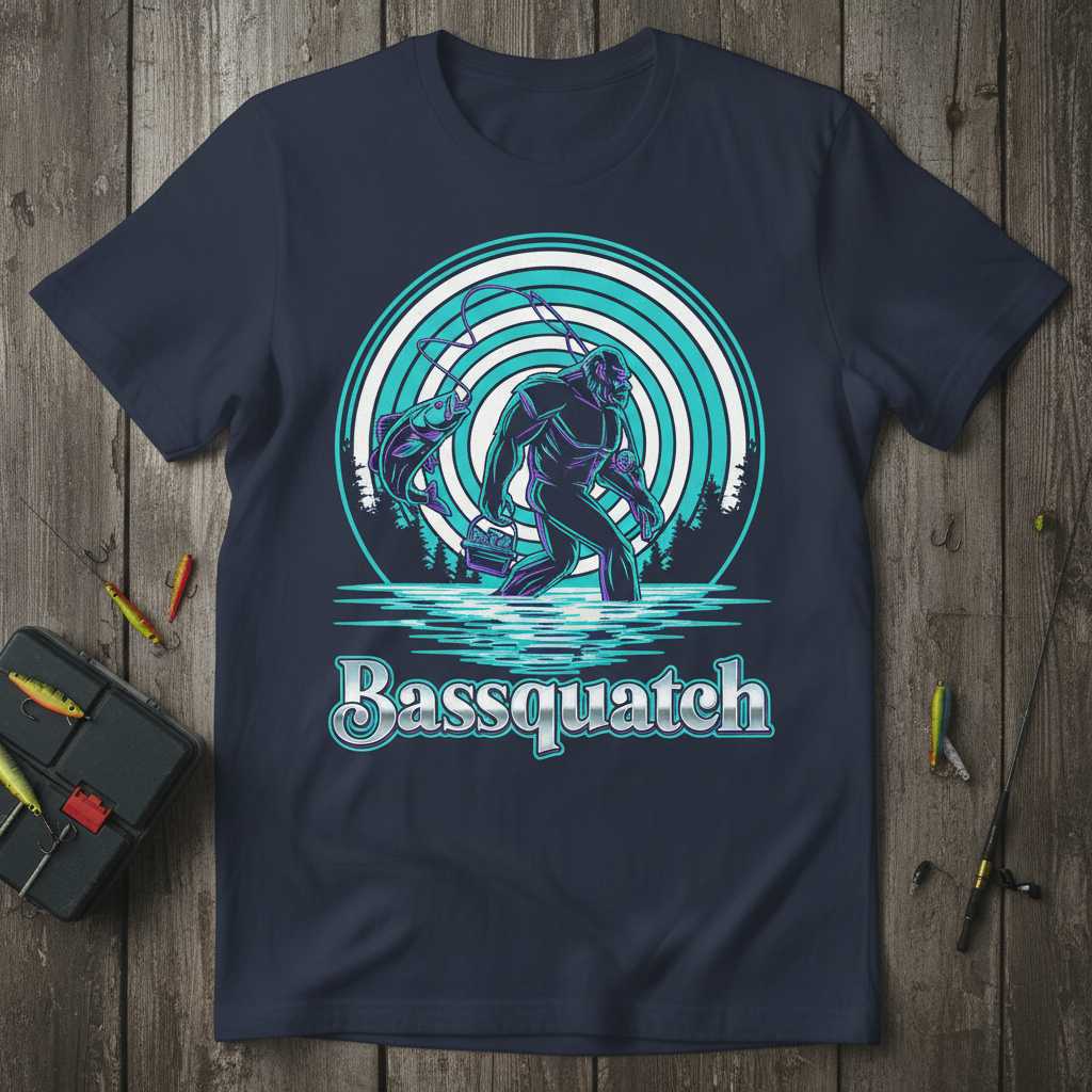 Bassquatch Graphic T-Shirt Fishing Tee Novelty Gift for Bass Fishing Lovers