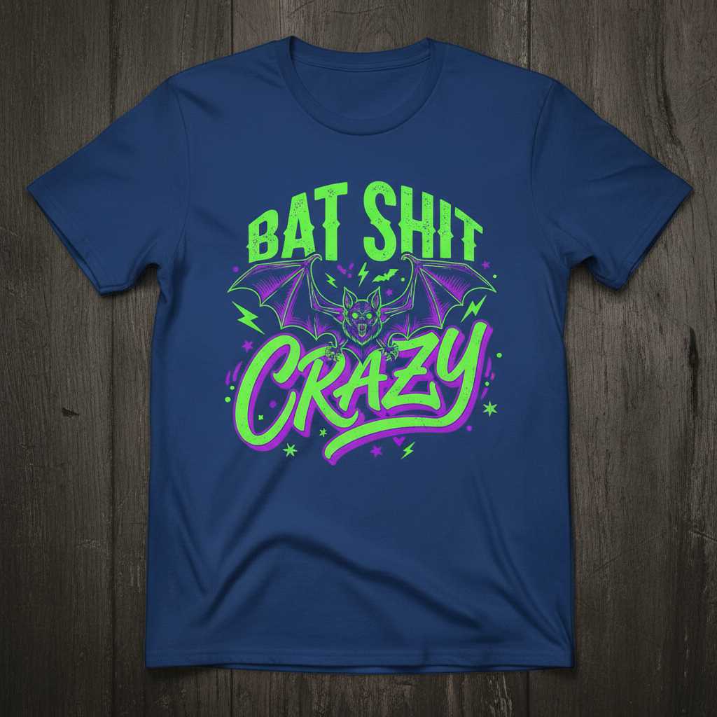 Bat Shit Crazy Graphic T-Shirt Novelty Halloween Bat Tee Gift Idea for Spooky Fans