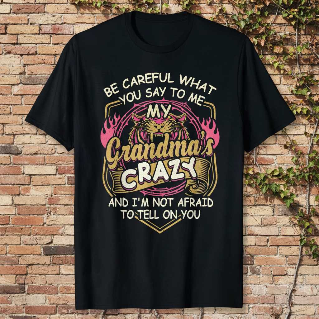 Be Careful What You Say To Me My Grandmas Crazy Graphic T-Shirt Novelty Tee Gift
