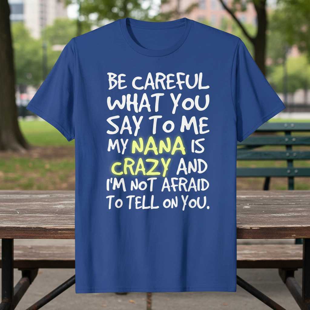 Be Careful What You Say To Me My Nana Is Crazy T-Shirt Novelty Tee Gift Idea