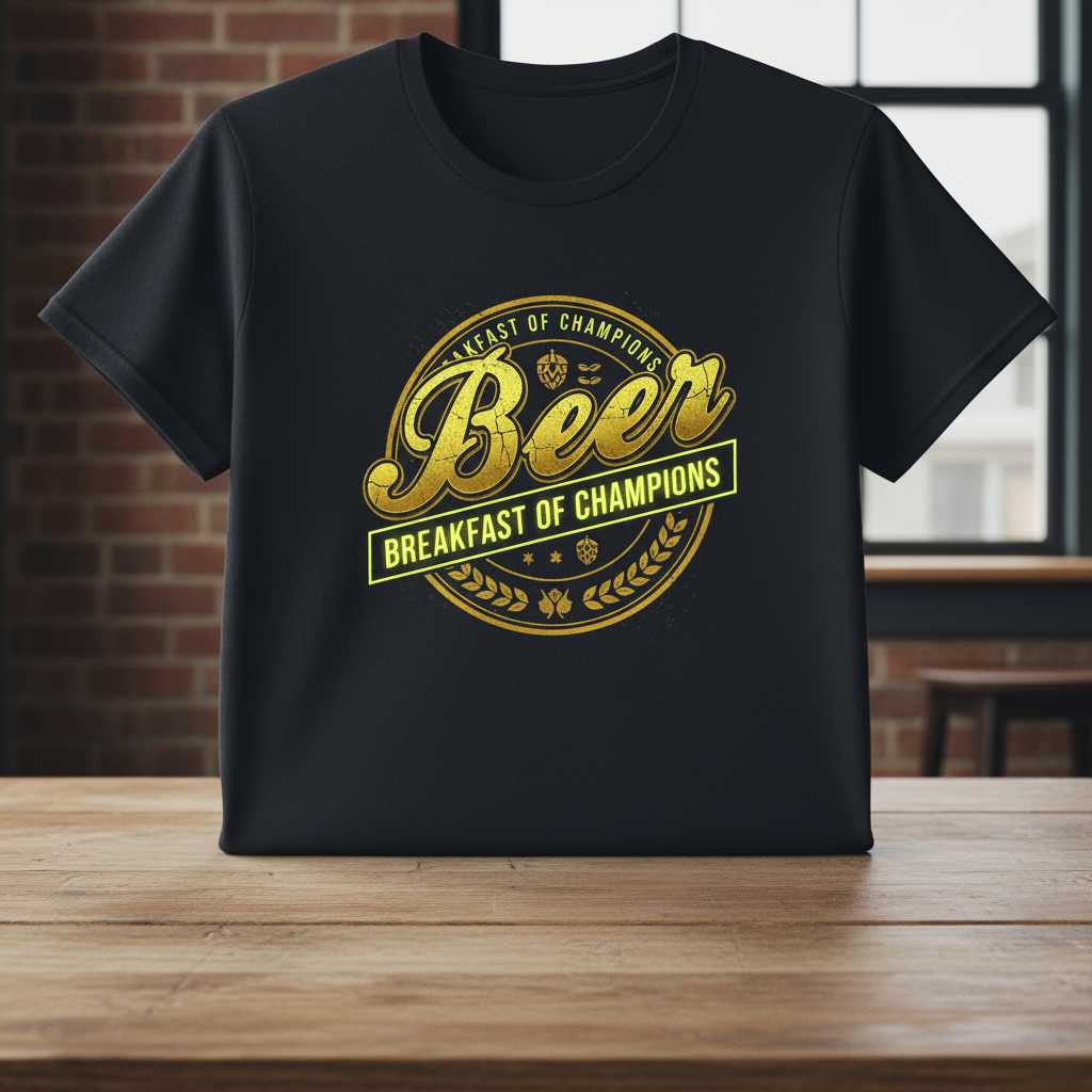 Beer Breakfast of Champions Graphic T-Shirt Novelty Tee Gift for Beer Lovers
