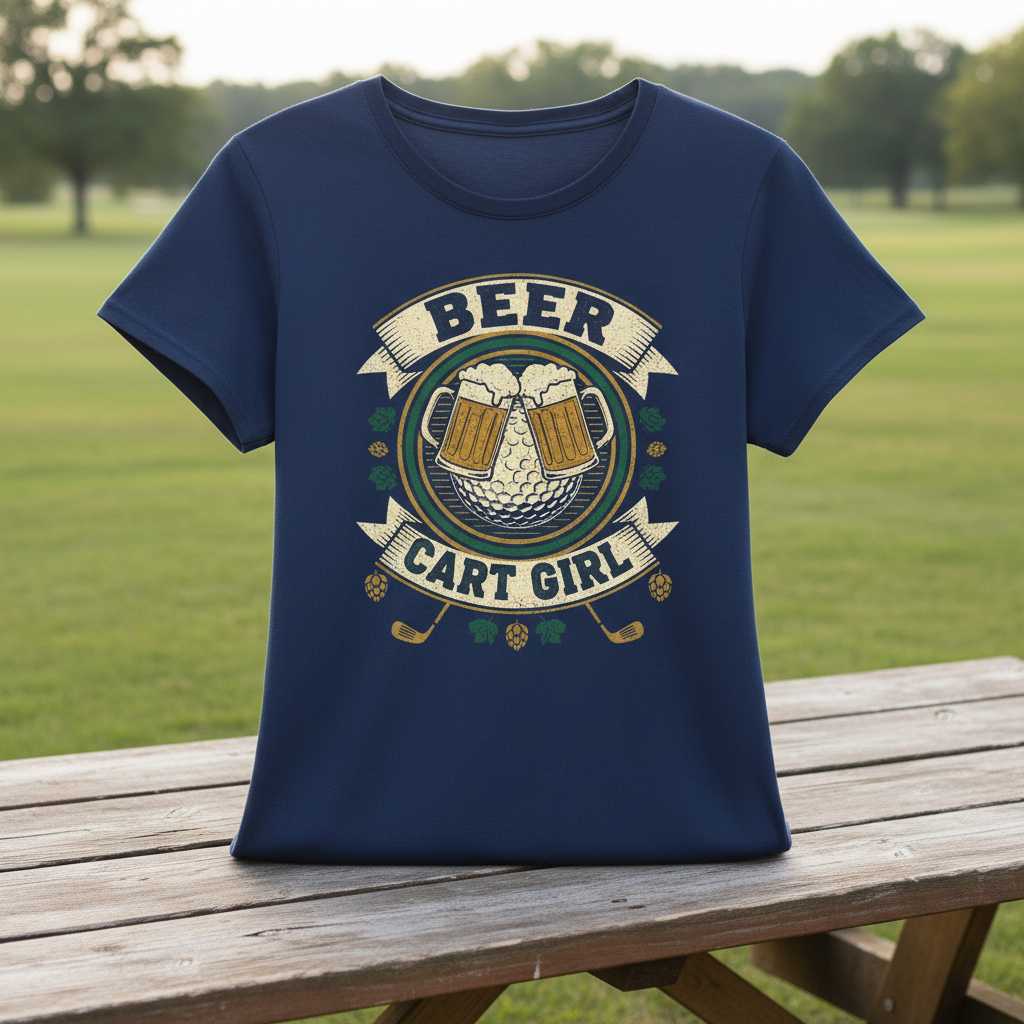 Beer Cart Girl Vintage Graphic T-Shirt Golf Lover Novelty Tee Gift Idea