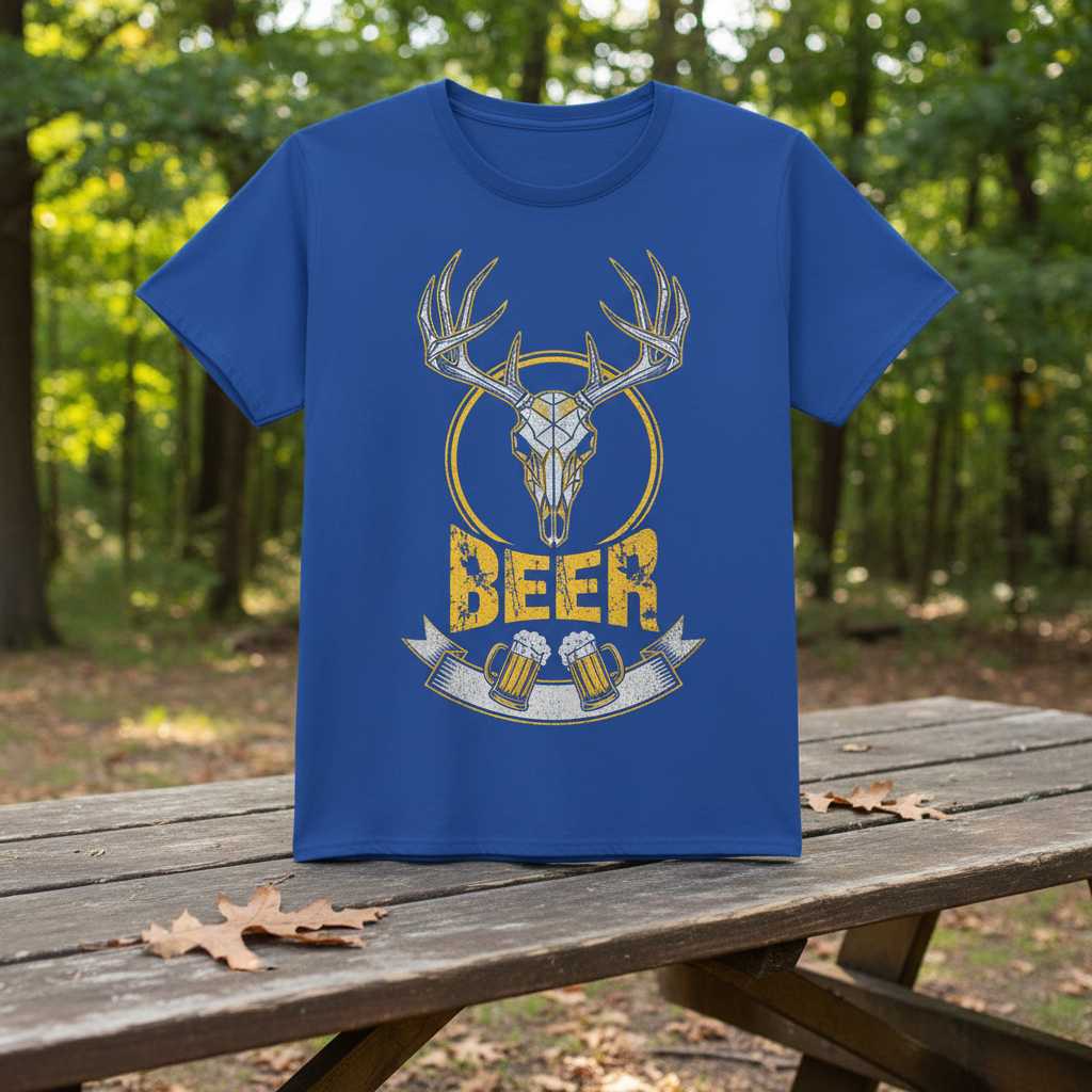 Beer Deer Skull Graphic T-Shirt Tee Novelty Hunting Lover Gift Idea Clothing