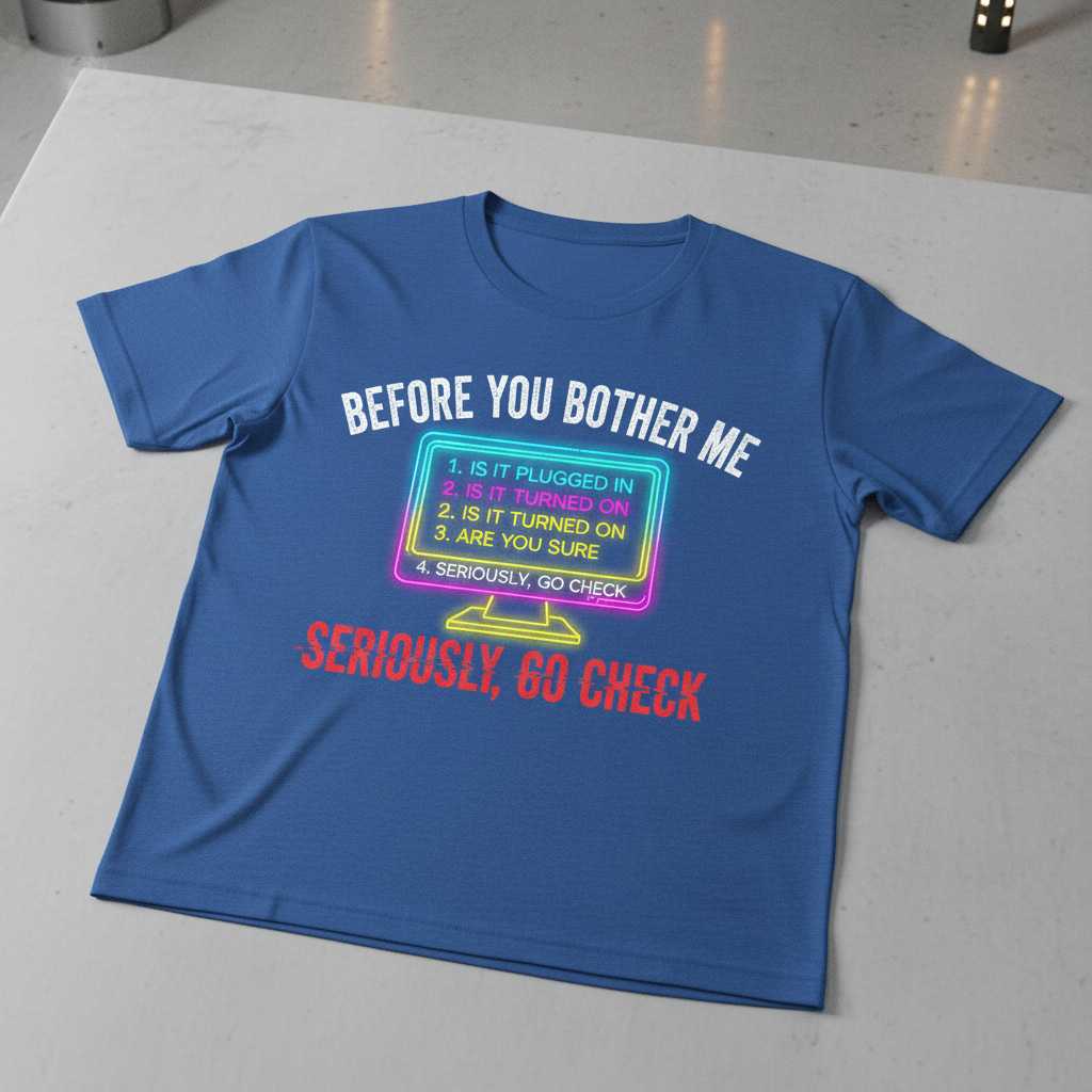Before You Bother Me Seriously Go Check Funny Tech Support T-Shirt Graphic Tee Gift
