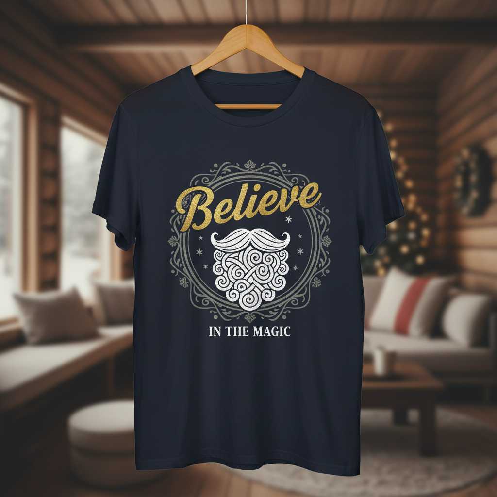 Believe In The Magic Graphic T-Shirt Retro Santa Tee Christmas Gift Idea Clothing