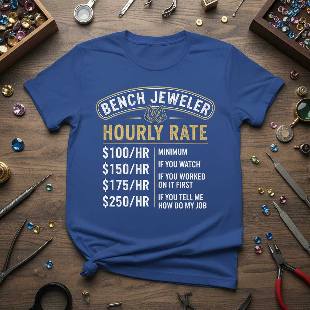 Bench Jeweler Hourly Rate Graphic T-Shirt Tee Novelty Gift Idea for Jewelry Fans