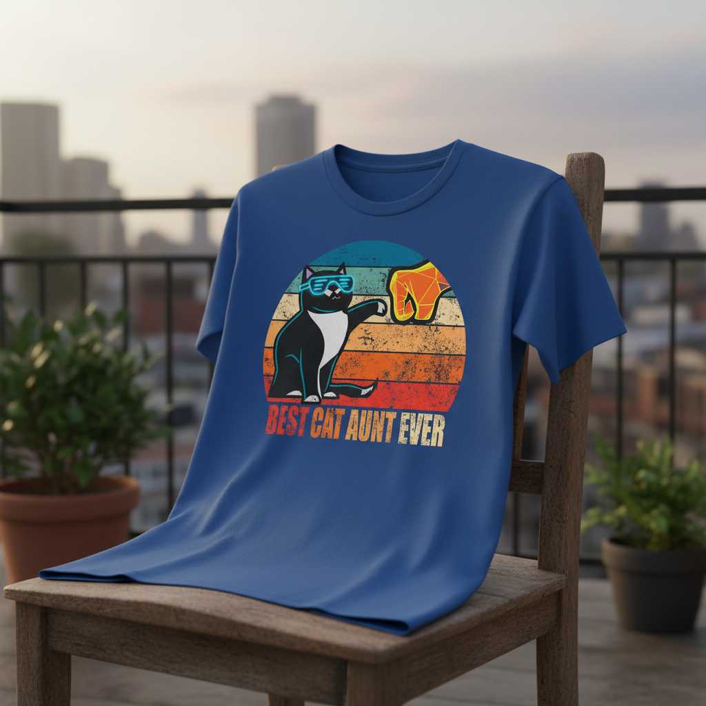 Best Cat Aunt Ever Retro Graphic T-Shirt Cute Cat Lover Tee Gift Idea