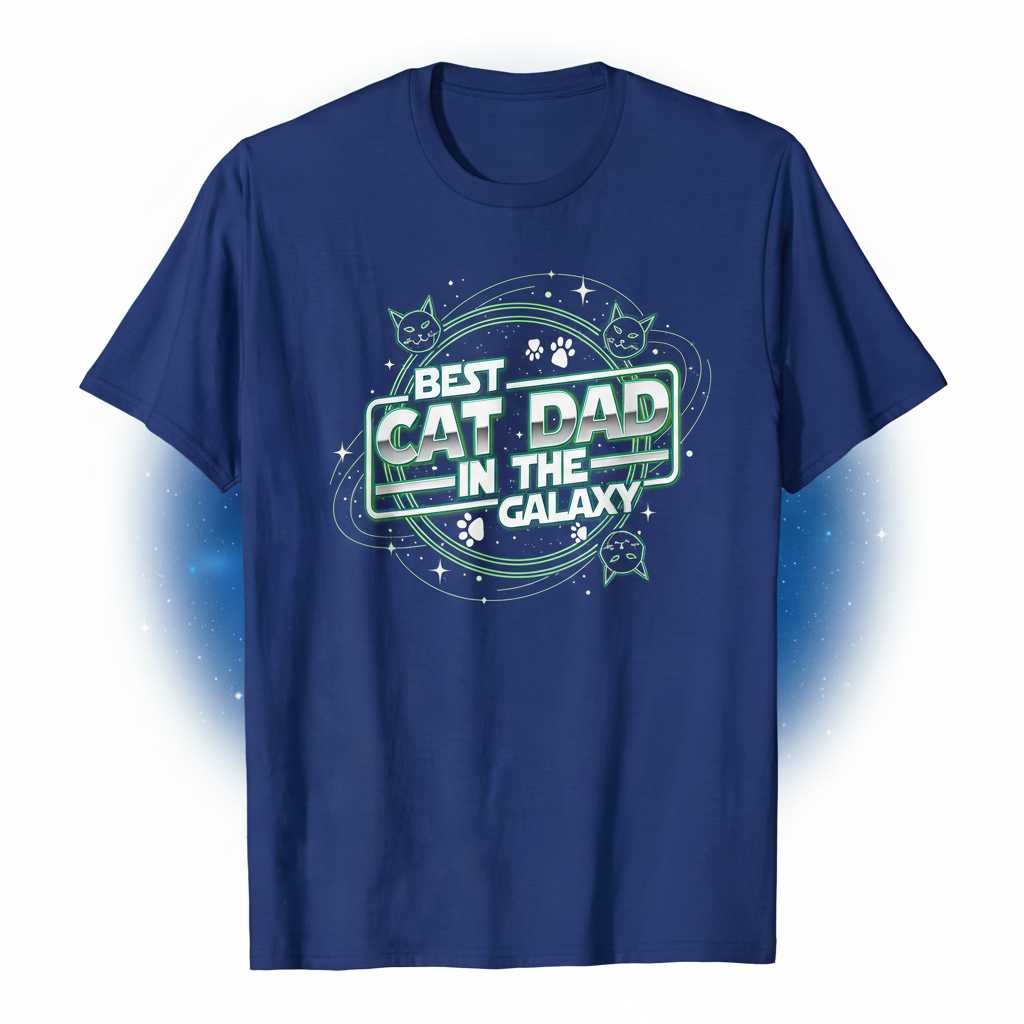Best Cat Dad In The Galaxy Graphic T-Shirt Tee Novelty Gift for Cat Lovers